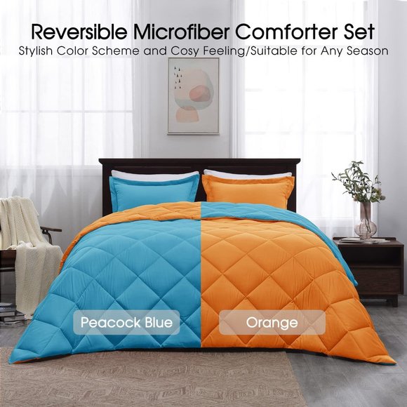 New King or Queen Size Comforter Set - Reversible Down Alternative - Picture 3 of 6